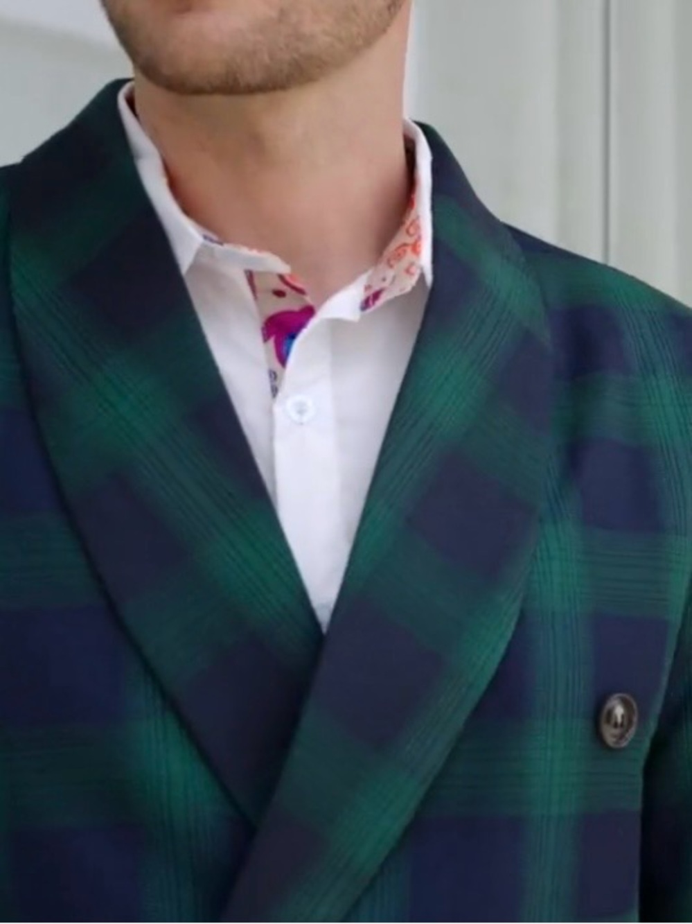 Double-Breasted Green & Black Plaid Blazer - Men - Picture 5 of 13